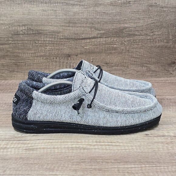 Hey Dude Wally Stretch Men's Sz 13 Black Gray Dark Web Slip On Shoes (110383385) - Picture 1 of 9